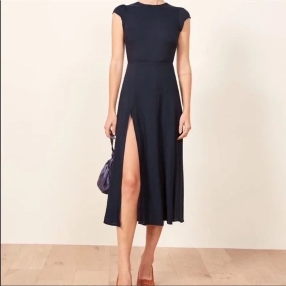 Reformation Blue Sheath Midi Dress with Slit